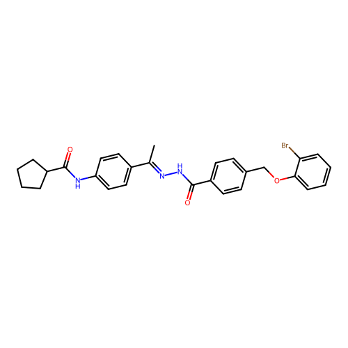 N-[4-(N-{4-[(2-bromophenoxy)methyl]benzoyl}ethanehydrazonoyl)phenyl]cyclopentanecarboxamide structure