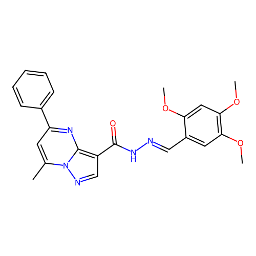 7-methyl-5-phenyl-N'-(2,4,5-trimethoxybenzylidene)pyrazolo[1,5-a]pyrimidine-3-carbohydrazide structure