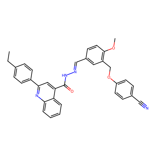 N-[(E)-[3-[(4-cyanophenoxy)methyl]-4-methoxyphenyl]methylideneamino]-2-(4-ethylphenyl)quinoline-4-carboxamide structure
