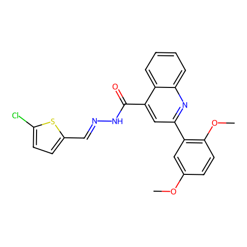 N-[(E)-(5-chlorothiophen-2-yl)methylideneamino]-2-(2,5-dimethoxyphenyl)quinoline-4-carboxamide structure