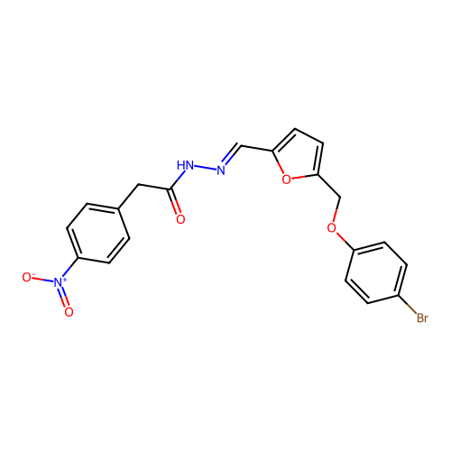N-[(E)-[5-[(4-bromophenoxy)methyl]furan-2-yl]methylideneamino]-2-(4-nitrophenyl)acetamide structure