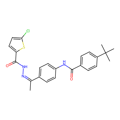 N-[(Z)-1-[4-[(4-tert-butylbenzoyl)amino]phenyl]ethylideneamino]-5-chlorothiophene-2-carboxamide structure