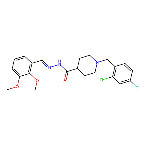 1-[(2-chloro-4-fluorophenyl)methyl]-N-[(E)-(2,3-dimethoxyphenyl)methylideneamino]piperidine-4-carboxamide structure