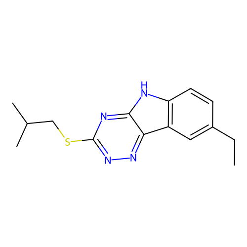 8-ethyl-3-(isobutylsulfanyl)-5H-[1,2,4]triazino[5,6-b]indole structure