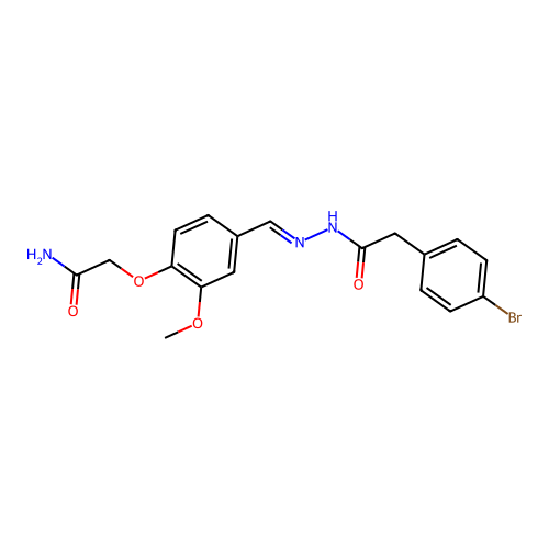 N-[(E)-[4-(2-amino-2-oxoethoxy)-3-methoxyphenyl]methylideneamino]-2-(4-bromophenyl)acetamide structure