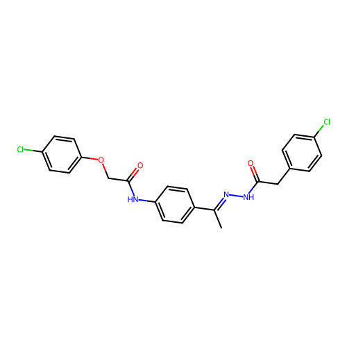 2-(4-chlorophenoxy)-N-(4-{N-[(4-chlorophenyl)acetyl]ethanehydrazonoyl}phenyl)acetamide structure
