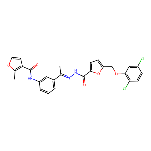 N-[3-(N-{5-[(2,5-dichlorophenoxy)methyl]-2-furoyl}ethanehydrazonoyl)phenyl]-2-methyl-3-furamide structure