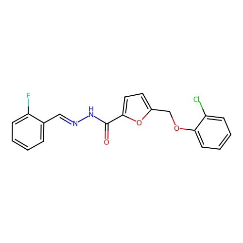 5-[(2-chlorophenoxy)methyl]-N'-(2-fluorobenzylidene)-2-furohydrazide structure