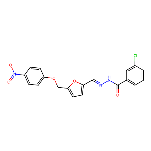 3-chloro-N-[(E)-[5-[(4-nitrophenoxy)methyl]furan-2-yl]methylideneamino]benzamide structure