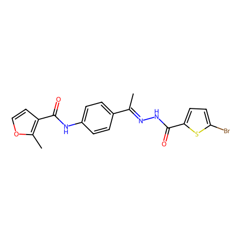 N-(4-{N-[(5-bromo-2-thienyl)carbonyl]ethanehydrazonoyl}phenyl)-2-methyl-3-furamide structure