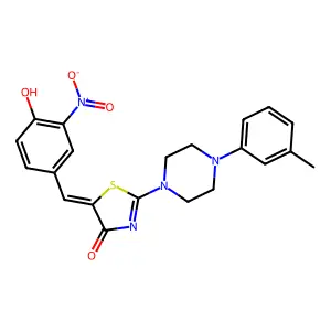 (E)-5-(4-hydroxy-3-nitrobenzylidene)-2-(4-(m-tolyl)piperazin-1-yl)thiazol-4(5H)-one structure