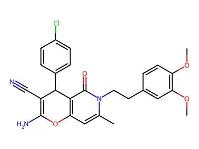 2-amino-4-(4-chlorophenyl)-6-(3,4-dimethoxyphenethyl)-7-methyl-5-oxo-5,6-dihydro-4H-pyrano[3,2-c]pyridine-3-carbonitrile structure