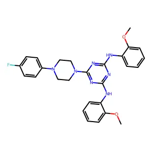 6-[4-(4-fluorophenyl)piperazin-1-yl]-N,N'-bis(2-methoxyphenyl)-1,3,5-triazine-2,4-diamine structure