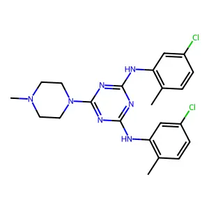 N,N'-bis(5-chloro-2-methylphenyl)-6-(4-methylpiperazin-1-yl)-1,3,5-triazine-2,4-diamine structure