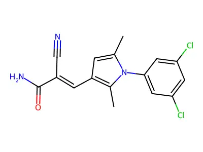 (E)-2-cyano-3-[1-(3,5-dichlorophenyl)-2,5-dimethylpyrrol-3-yl]prop-2-enamide structure