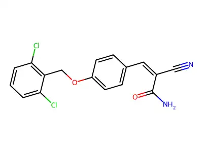 (Z)-2-cyano-3-[4-[(2,6-dichlorophenyl)methoxy]phenyl]prop-2-enamide structure