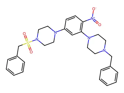 1-Benzyl-4-[5-(4-benzylsulfonylpiperazin-1-yl)-2-nitrophenyl]piperazine structure