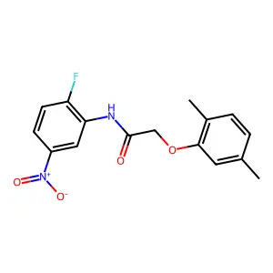2-(2,5-dimethylphenoxy)-N-(2-fluoro-5-nitrophenyl)acetamide structure