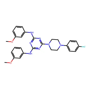 6-[4-(4-fluorophenyl)piperazin-1-yl]-N,N'-bis(3-methoxyphenyl)-1,3,5-triazine-2,4-diamine structure