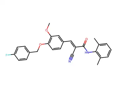 (E)-2-cyano-N-(2,6-dimethylphenyl)-3-[4-[(4-fluorophenyl)methoxy]-3-methoxyphenyl]prop-2-enamide structure