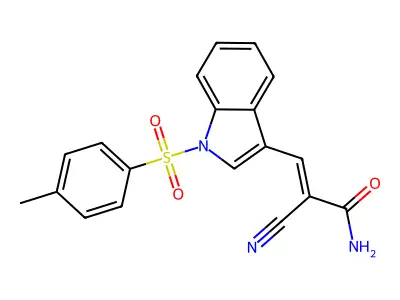 2-cyano-3-[1-(4-methylbenzenesulfonyl)-1H-indol-3-yl]prop-2-enamide structure
