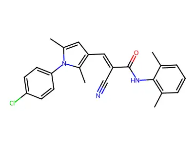 (E)-3-[1-(4-chlorophenyl)-2,5-dimethylpyrrol-3-yl]-2-cyano-N-(2,6-dimethylphenyl)prop-2-enamide structure