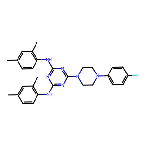N,N'-bis(2,4-dimethylphenyl)-6-[4-(4-fluorophenyl)piperazin-1-yl]-1,3,5-triazine-2,4-diamine structure
