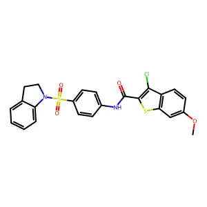 3-chloro-N-[4-(2,3-dihydro-1H-indol-1-ylsulfonyl)phenyl]-6-methoxy-1-benzothiophene-2-carboxamide structure
