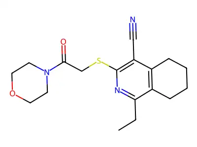 1-ethyl-3-{[2-(morpholin-4-yl)-2-oxoethyl]sulfanyl}-5,6,7,8-tetrahydroisoquinoline-4-carbonitrile structure