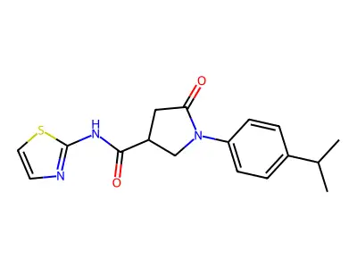 5-oxo-1-(4-propan-2-ylphenyl)-N-(1,3-thiazol-2-yl)pyrrolidine-3-carboxamide structure