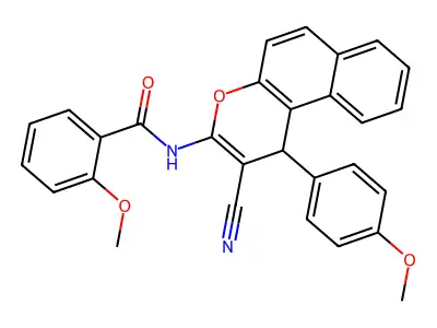 N-[2-cyano-1-(4-methoxyphenyl)-1H-benzo[f]chromen-3-yl]-2-methoxybenzamide structure