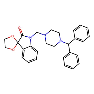1'-[(4-benzhydrylpiperazin-1-yl)methyl]spiro[1,3-dioxolane-2,3'-indole]-2'-one structure