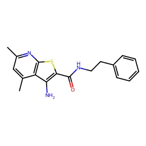 3-amino-4,6-dimethyl-N-(2-phenylethyl)thieno[2,3-b]pyridine-2-carboxamide structure