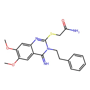 2-[(4-imino-6,7-dimethoxy-3-phenethyl-3,4-dihydro-2-quinazolinyl)sulfanyl]acetamide structure