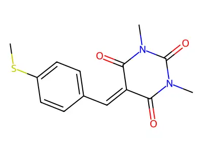 1,3-dimethyl-5-{[4-(methylsulfanyl)phenyl]methylene}-2,4,6(1H,3H,5H)-pyrimidinetrione structure