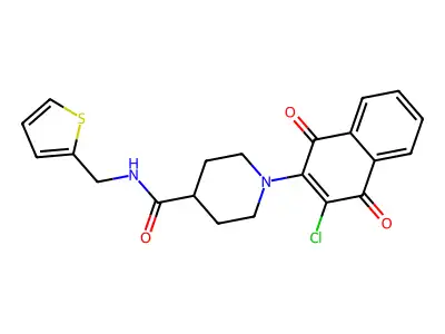 1-(3-chloro-1,4-dioxo-1,4-dihydro-2-naphthalenyl)-N-(2-thienylmethyl)-4-piperidinecarboxamide structure