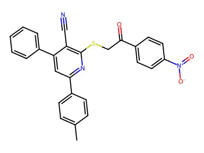 2-((2-(4-Nitrophenyl)-2-oxoethyl)thio)-4-phenyl-6-(p-tolyl)nicotinonitrile structure