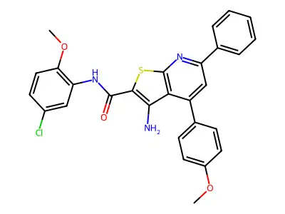 3-amino-N-(5-chloro-2-methoxyphenyl)-4-(4-methoxyphenyl)-6-phenylthieno[2,3-b]pyridine-2-carboxamide structure