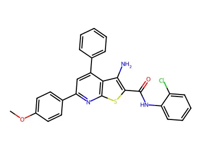 3-amino-N-(2-chlorophenyl)-6-(4-methoxyphenyl)-4-phenylthieno[2,3-b]pyridine-2-carboxamide structure