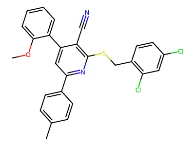 2-((2,4-Dichlorobenzyl)thio)-4-(2-methoxyphenyl)-6-(p-tolyl)nicotinonitrile structure