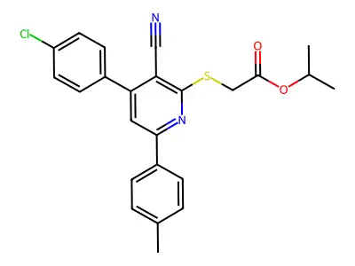 Isopropyl 2-((4-(4-chlorophenyl)-3-cyano-6-(p-tolyl)pyridin-2-yl)thio)acetate structure