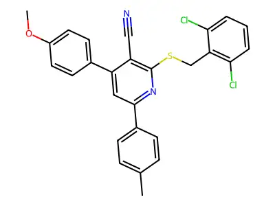 2-((2,6-Dichlorobenzyl)thio)-4-(4-methoxyphenyl)-6-(p-tolyl)nicotinonitrile structure