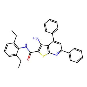 3-amino-N-(2,6-diethylphenyl)-4,6-diphenylthieno[2,3-b]pyridine-2-carboxamide structure