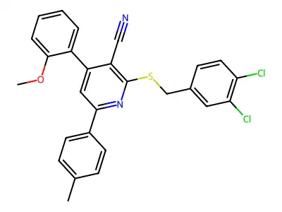 2-((3,4-Dichlorobenzyl)thio)-4-(2-methoxyphenyl)-6-(p-tolyl)nicotinonitrile structure