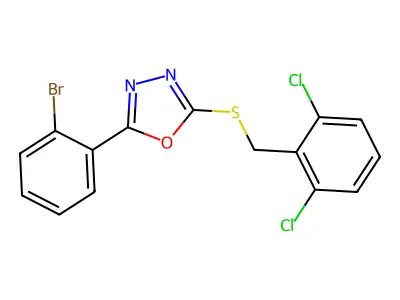 2-(2-Bromophenyl)-5-((2,6-dichlorobenzyl)thio)-1,3,4-oxadiazole structure