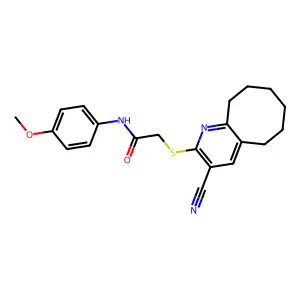 2-[(3-cyano-5,6,7,8,9,10-hexahydrocycloocta[b]pyridin-2-yl)sulfanyl]-N-(4-methoxyphenyl)acetamide structure