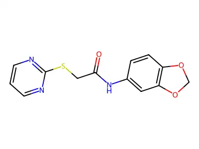 N-(2H-1,3-benzodioxol-5-yl)-2-(pyrimidin-2-ylsulfanyl)acetamide structure