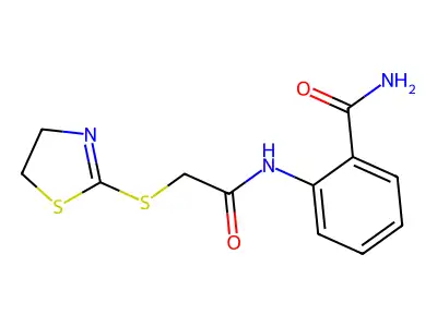 2-[[2-(4,5-Dihydro-1,3-thiazol-2-ylsulfanyl)acetyl]amino]benzamide structure