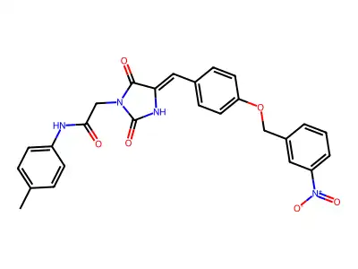 (E)-2-[4-[4-[(3-Nitrobenzyl)oxy]benzylidene]-2,5-dioxoimidazolidin-1-yl]-N-(p-tolyl)acetamide structure