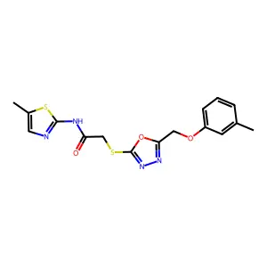 2-({5-[(3-methylphenoxy)methyl]-1,3,4-oxadiazol-2-yl}sulfanyl)-N-(5-methyl-1,3-thiazol-2-yl)acetamide structure